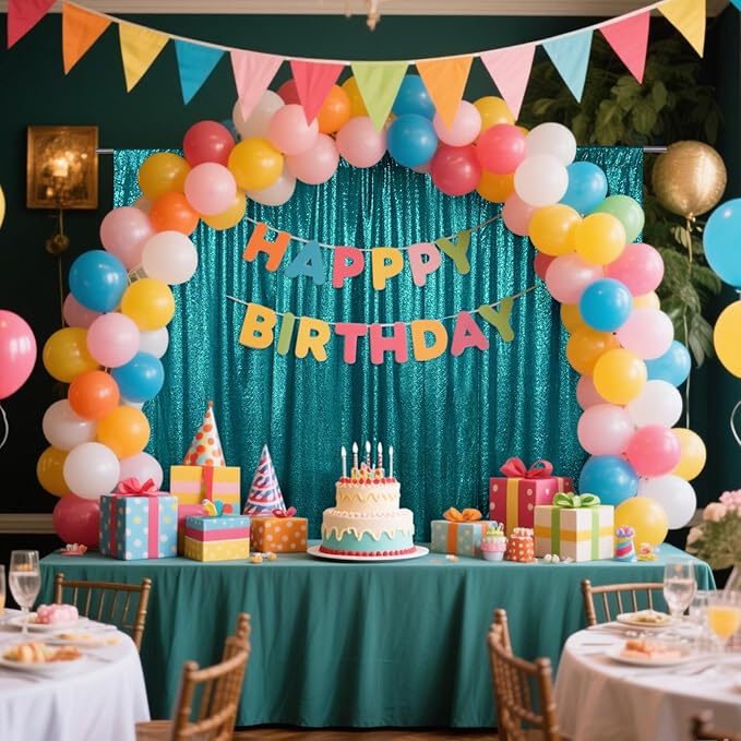 SquarePie Sequin Backdrop Curtain Not See Through Thick Glitter Background for Party 8FT x 10FT Teal