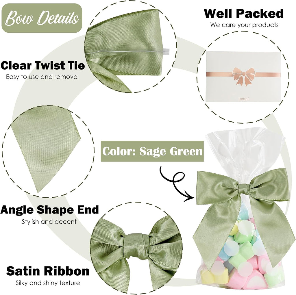 AIMUDI Sage Green Bows - 4.5" Pre-Tied Ribbon Bows for Wedding, Baby Shower, Bridal Shower & Party Favor - 36 PCs