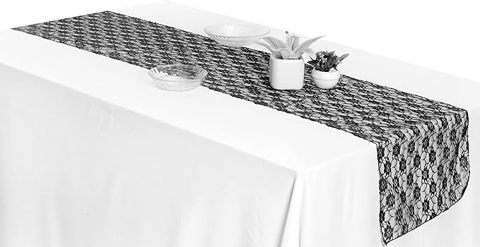 MDS Pack of 12 Wedding 12 x 108 inches Satin Table Runner for Wedding, Decorations for Birthday Parties, Banquets, Graduations, Engagements, Runners fit Rectangle, Round Table- Black