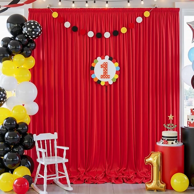 10×12ft Wrinkle Free Red Backdrop Curtain for Wedding Parties,2 Panels 5×12ft Long Soft Silky Polyester Backdrop Drapes Red Photo Back Drop Curtains for Photography Stage Christmas Background Cloth