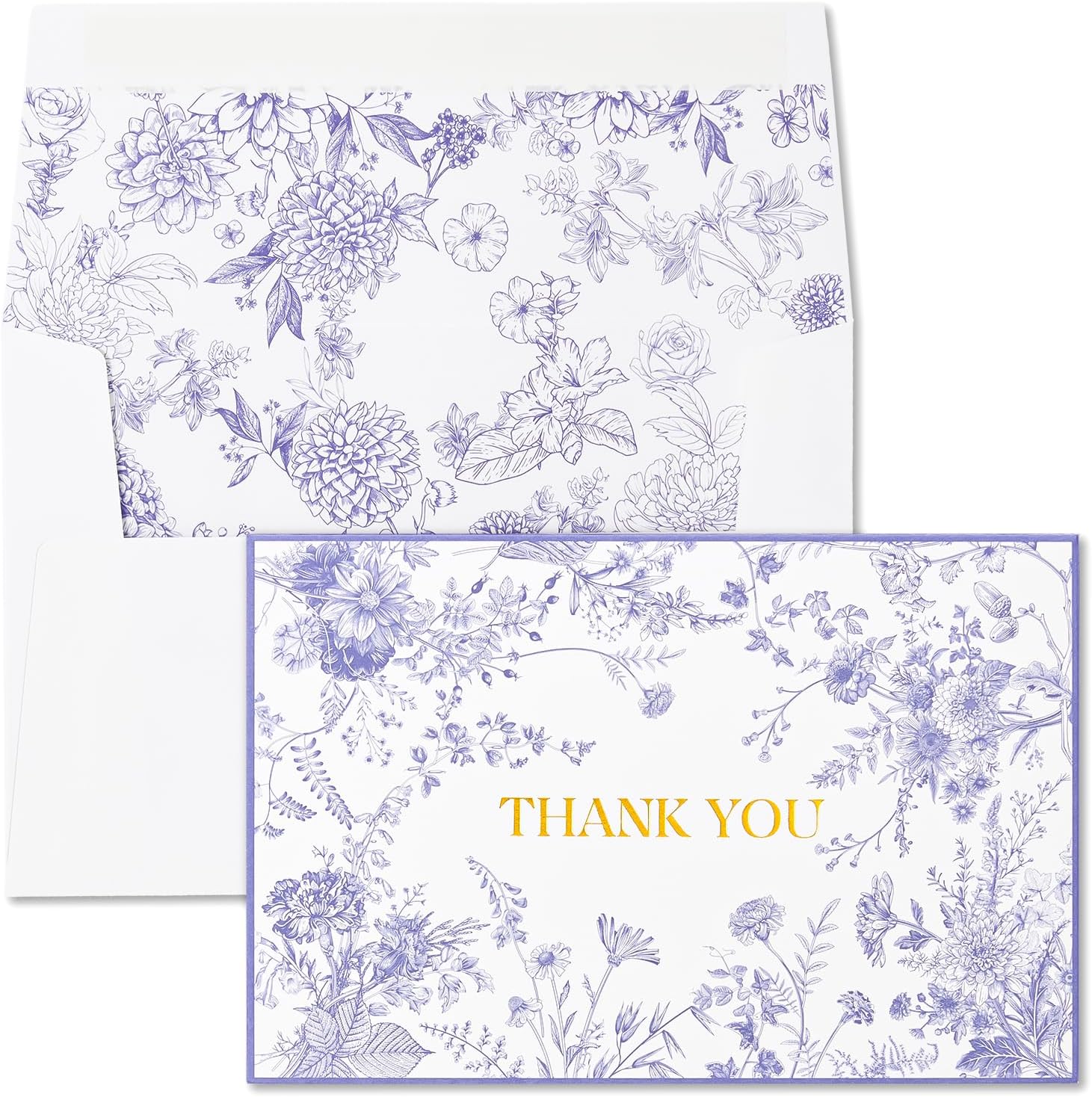 Crisky Purple Floral Thank You Cards with Envelopes, 50 Pack Lavender Wedding Thank You Notes Bulk for Bridal Shower Baby Shower Business Graduation, All Occasion