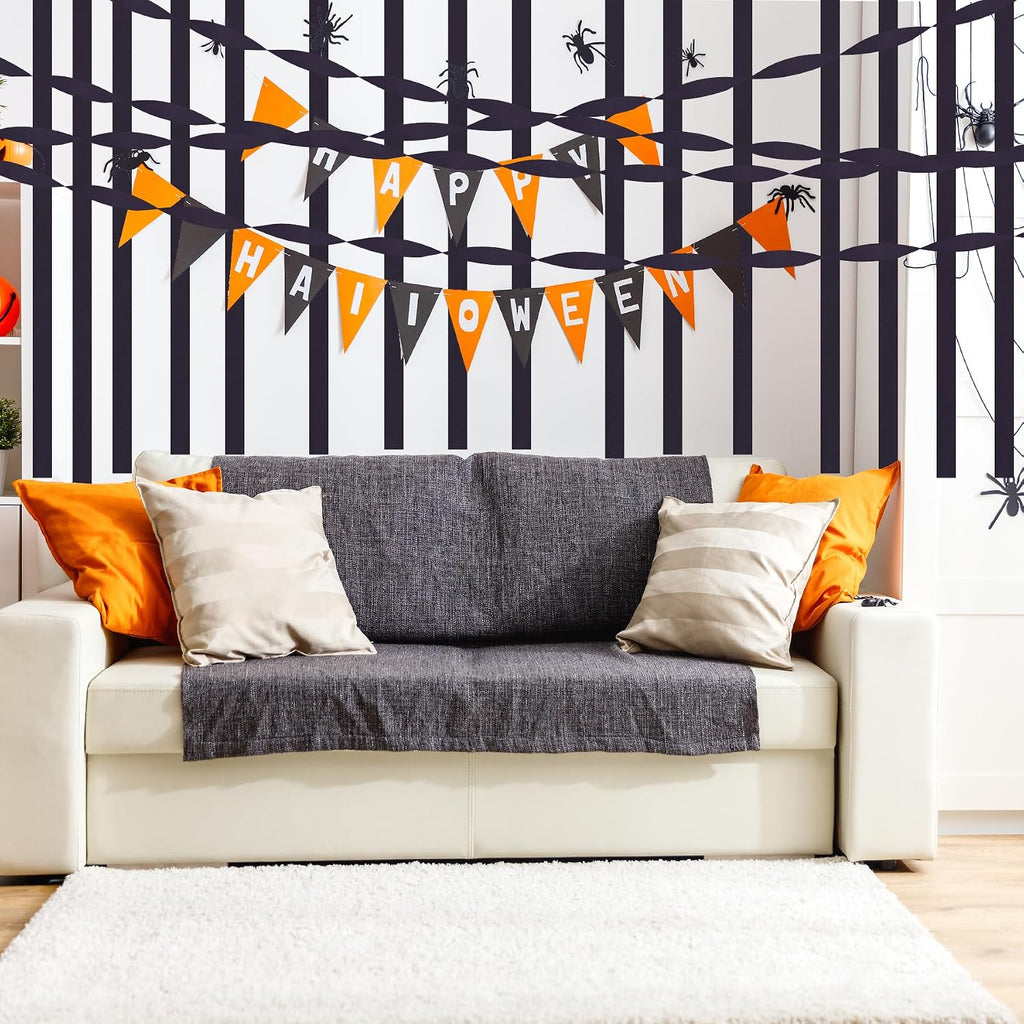 jiebor Halloween Streamers Crepe Paper Orange and Black Streamers 492 Ft 6 Rolls for Halloween Party Wedding Birthday Office Door Wall Decorations Flower Making
