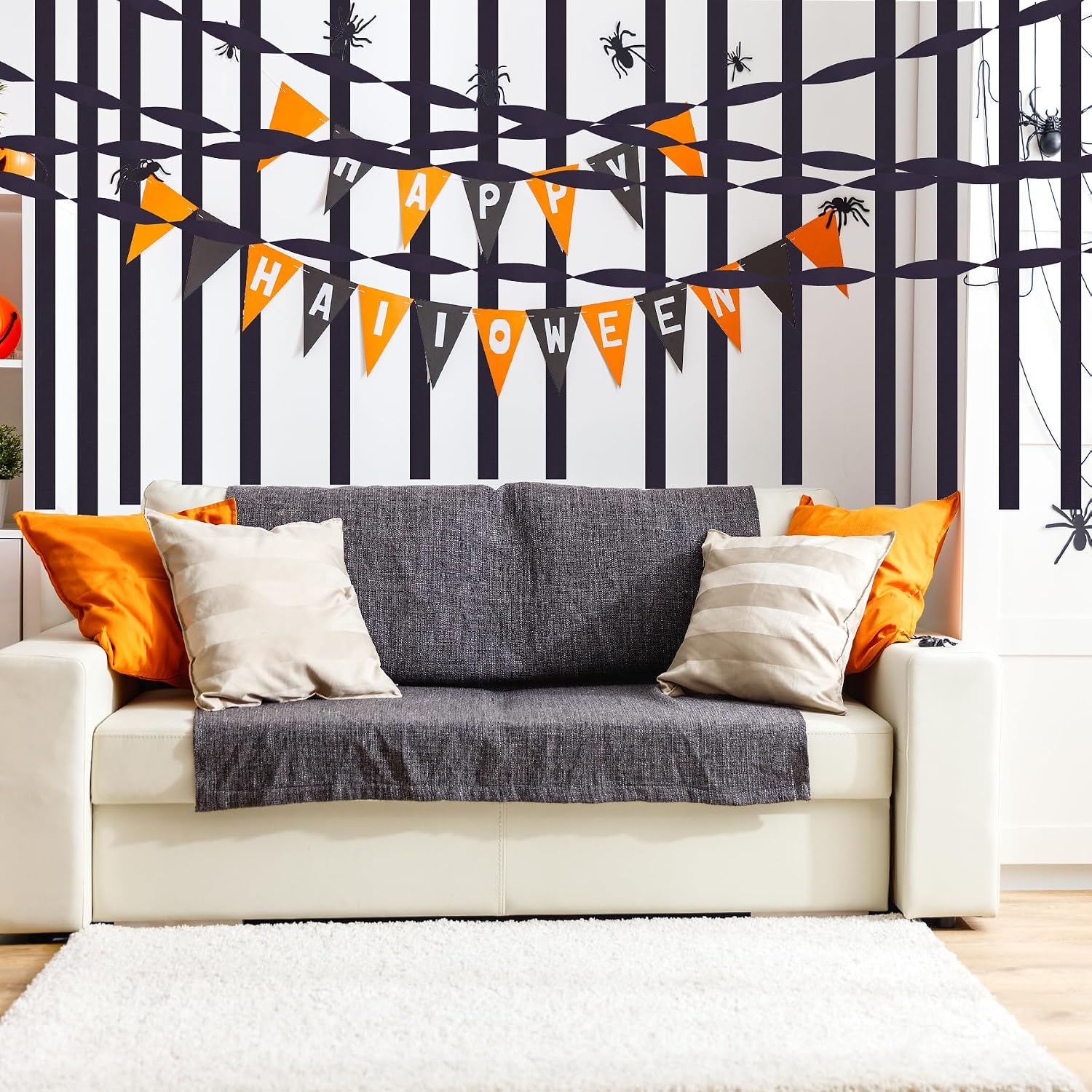 jiebor Halloween Streamers Crepe Paper Orange and Black Streamers 492 Ft 6 Rolls for Halloween Party Wedding Birthday Office Door Wall Decorations Flower Making