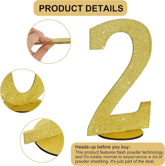 TONIFUL 11.8 Inch Gold Glitter Numbers Table Centerpieces 0-9 Birthday Party Decorations,Shining Gold Digital 2 for Birthday Party,Wedding,Bridal Shower,Engagement,Photo Shoot,Anniversary