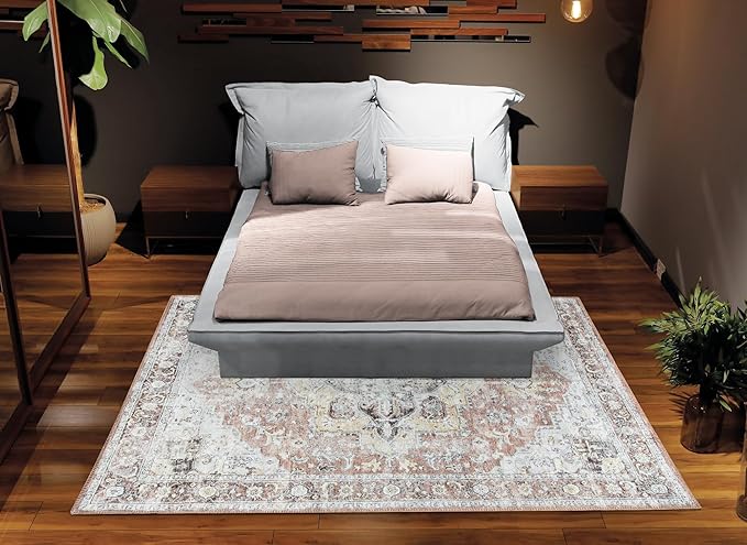Bloom Rugs Washable Non-Slip 5' x 7' Rug - Blush/Beige Traditional Medallion Area Rug for Living Room, Bedroom, Dining Room, and Kitchen - Exact Size: 5' x 7'
