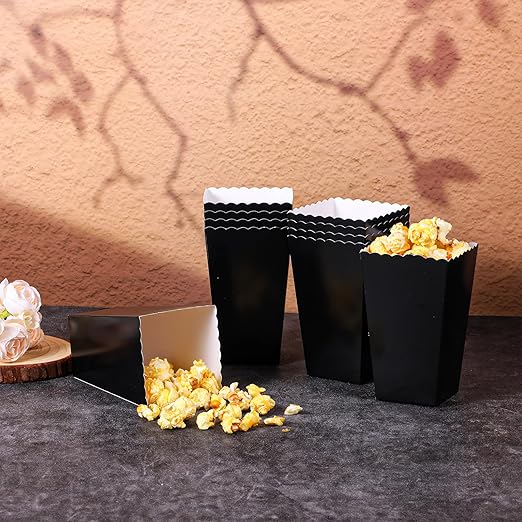 200 Pcs Popcorn Boxes, Mini Paper Popcorn Box, Cardboard Popcorn Container for Party, Disposable Snack Candy Popcorn Bags, Popcorn Holder for Birthday Wedding Decoration, 2 x 4.5 x 2.8 Inch (Black)