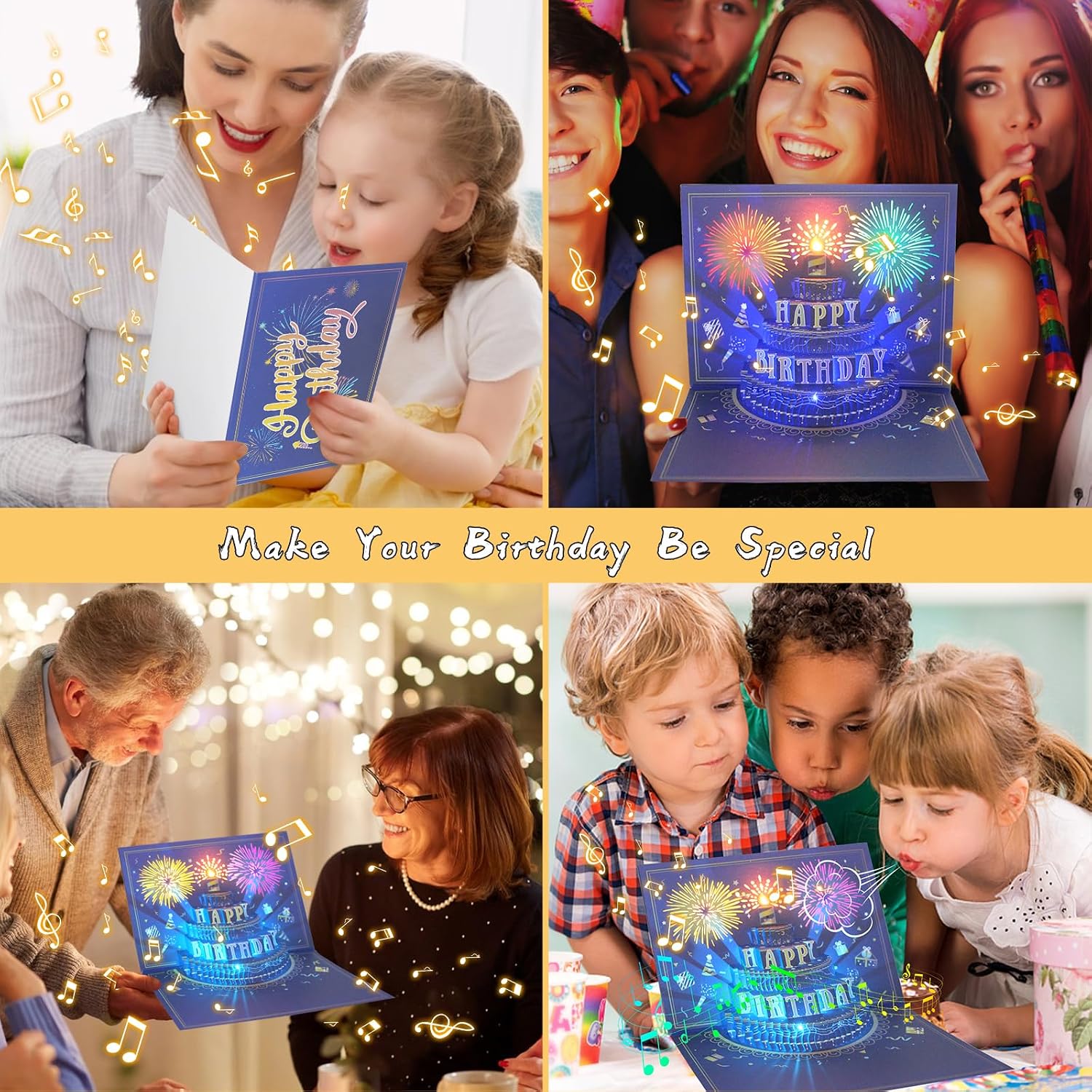 MZD8391 3D Pop Up Birthday Cards, Musical LED Lights Birthday Cards, Greeting Cards, Birthday Gifts for Mom Women Men Kids Child Dad Father Wife
