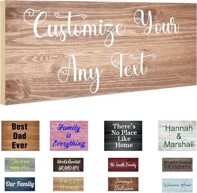 Custom Sign Personalized Wooden Signs for Home Customized Decorative Sign with Text for Wall Doors Bar Business Office Yard - 4 Size & 12 Board Colors Options
