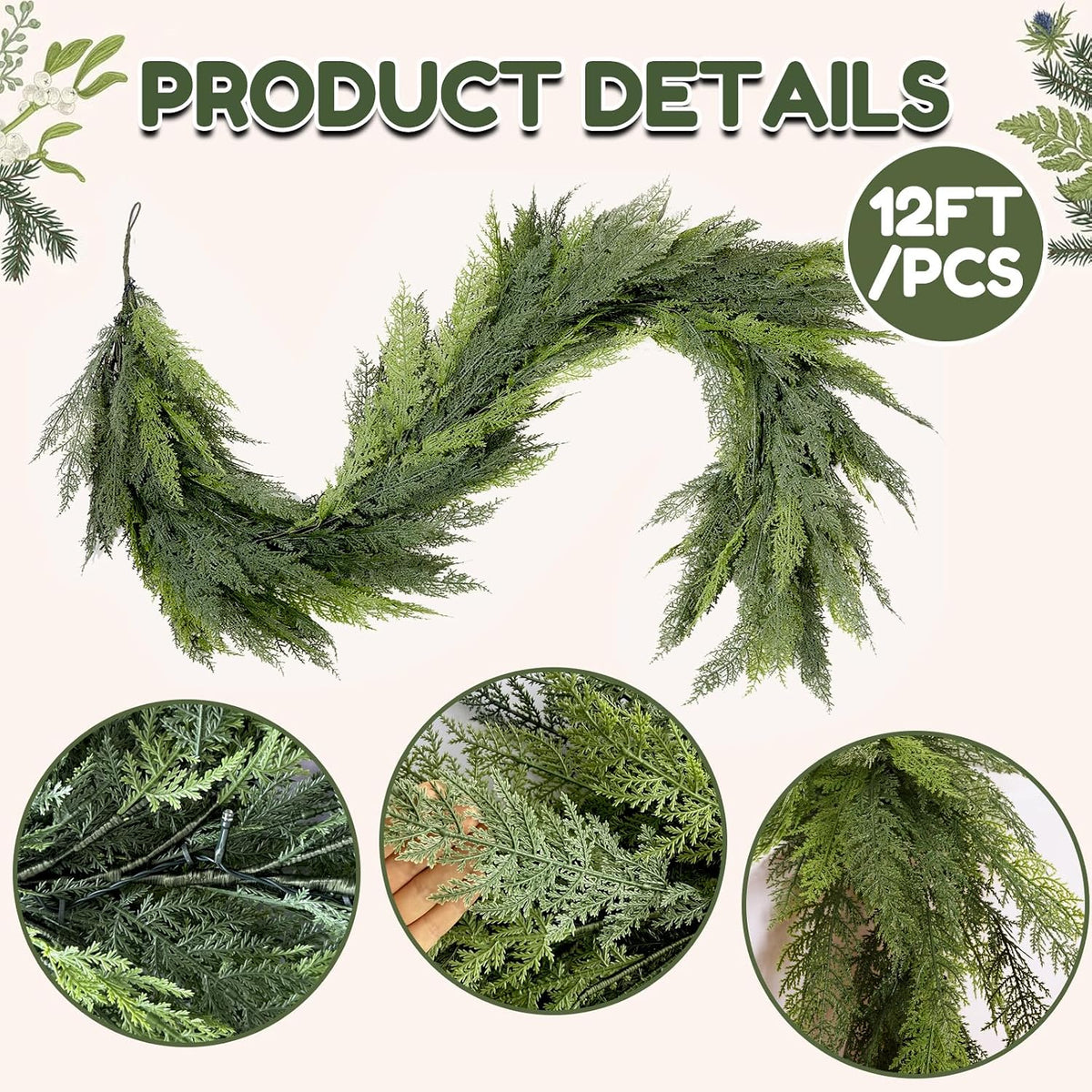12ft 1pcs prelit realistic faux pine cedar garland shown in use