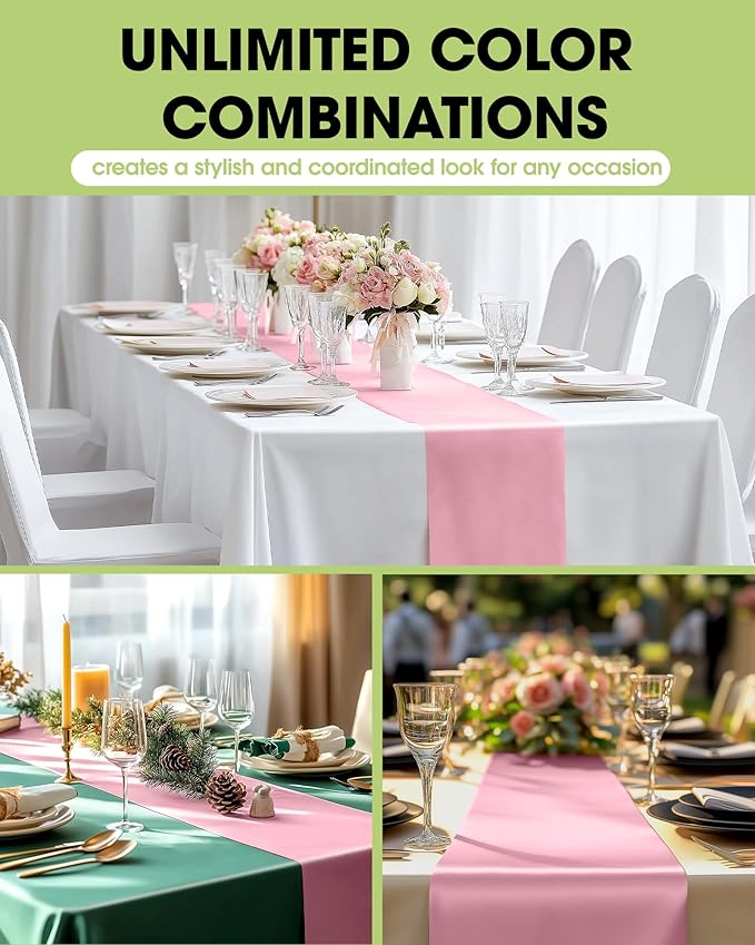 Pureegg Light Pink Plastic Table Runners - 10 Pack, 14'' x 108'', Water Resistant & Disposable Centerpiece Decorations for Table Cloth, Wedding, Birthday, Holiday, Baby Shower, Party, Home Decor