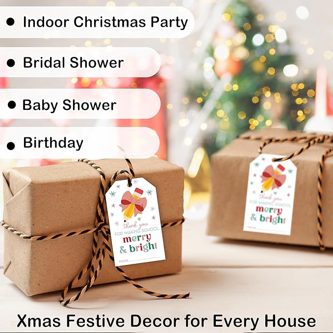 50 Pcs Christmas Gift Tags, 2.1"×3.5" Teacher Gift Tag, Classroom Treat Tag, Teacher Appreciation Hangtag,Wrap for Party Favor - B12