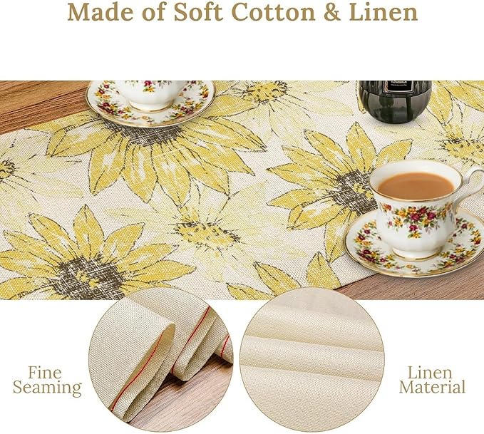 Chrysanthemum Vintage Floral Table Runner, Elegant Grunge Gray Sunflower Spring Summer Elegant Pattern Artichokes Flower Table Runner for Party Kitchen Dining Living Room Decor, 13x108 Inch