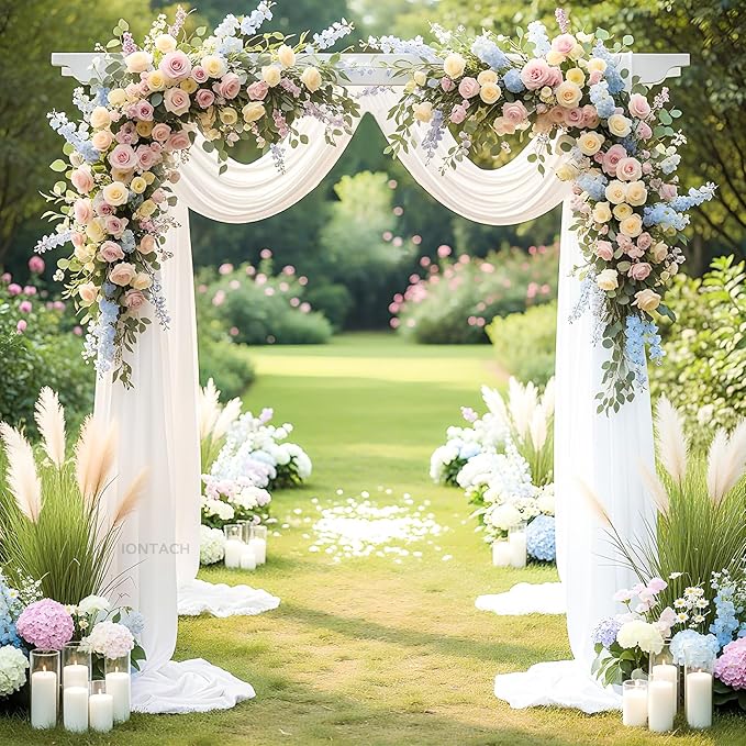 Wedding Arch Draping Fabric 29" x 19Ft Sheer Drapes for Backdrop Wedding Ceremony Reception Ceiling Decor Curtain Baby Bridal Shower Decoration (White, 3 Panels)