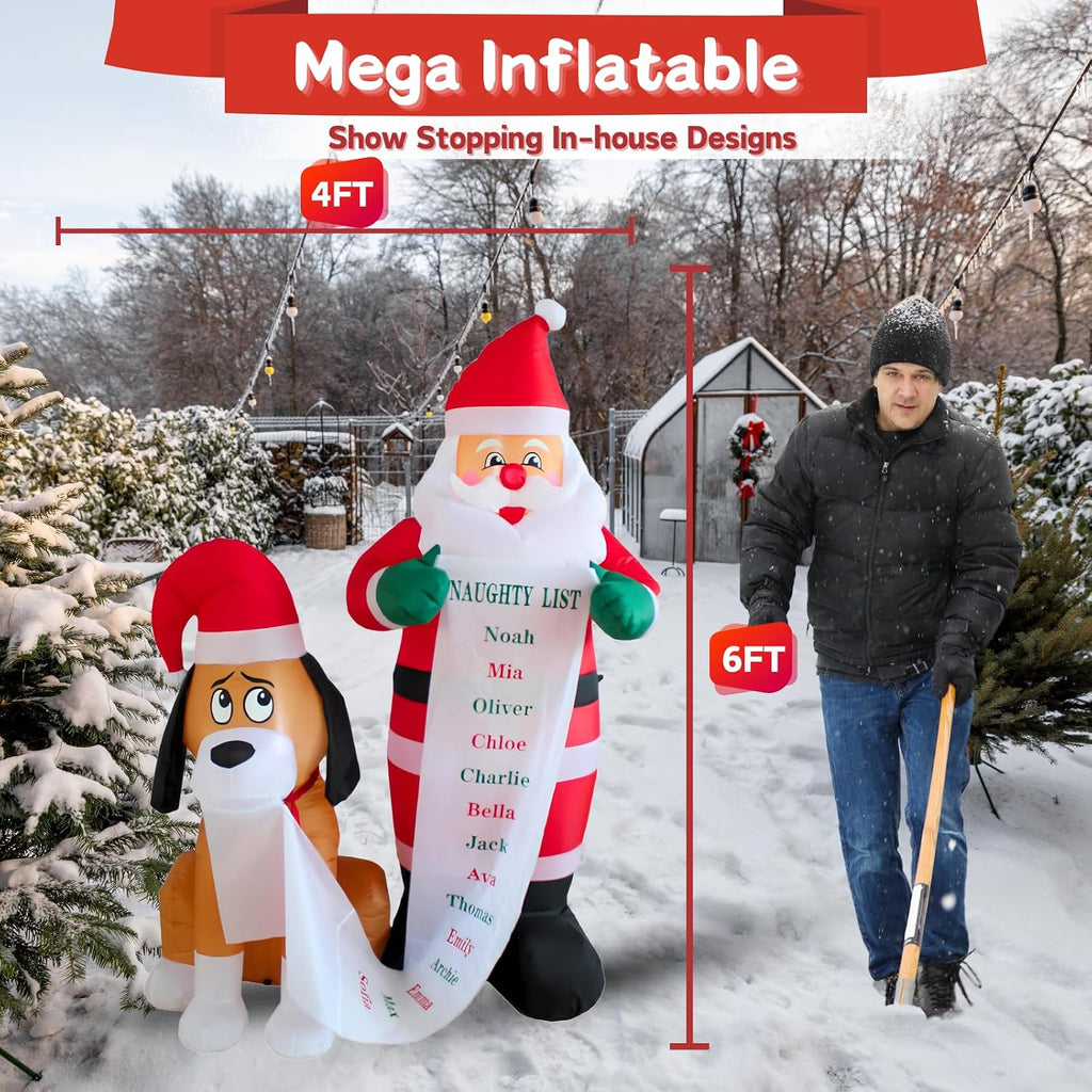 pts 6ft inflatable santa with dog outdoor decoration showing dimensions