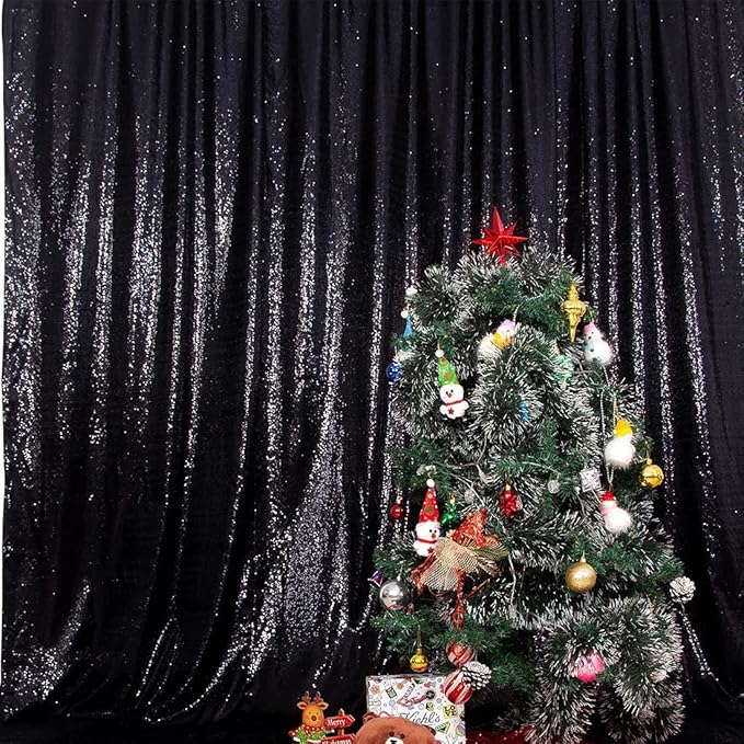 Poise3EHome 7Ft x 7Ft Black Sequin Backdrop, Glitter Thick Satin Sequin Background Drapes, Sequence Xmas Thanksgiving Backdrop for Wedding Party Holiday Festival Decor