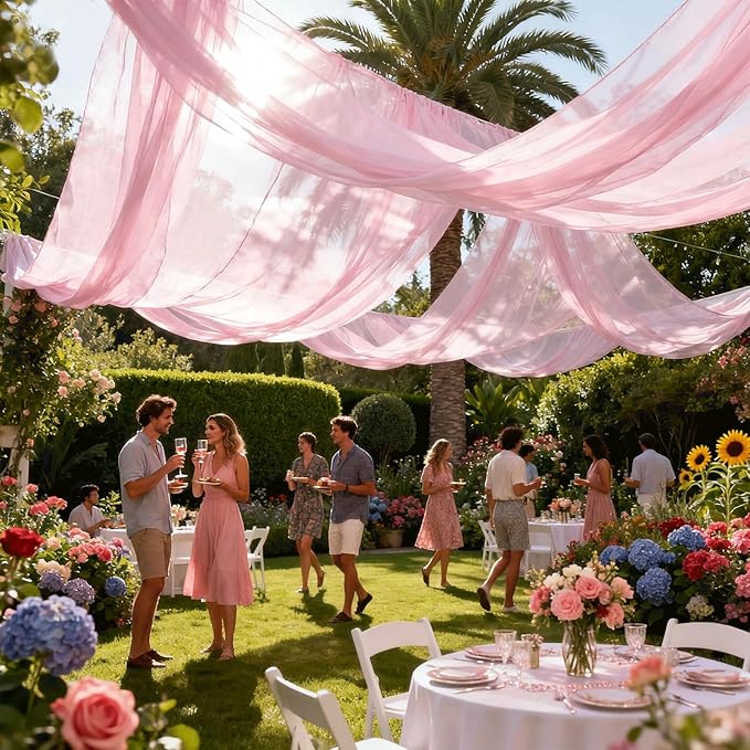 Wedding Arch Draping Fabric 29" x 18 FT Light Pink Sheer Chiffon Outdoor Curtain Drapes for Wedding Birthday Party Ceremony Decor(1 Panel, Light Pink)