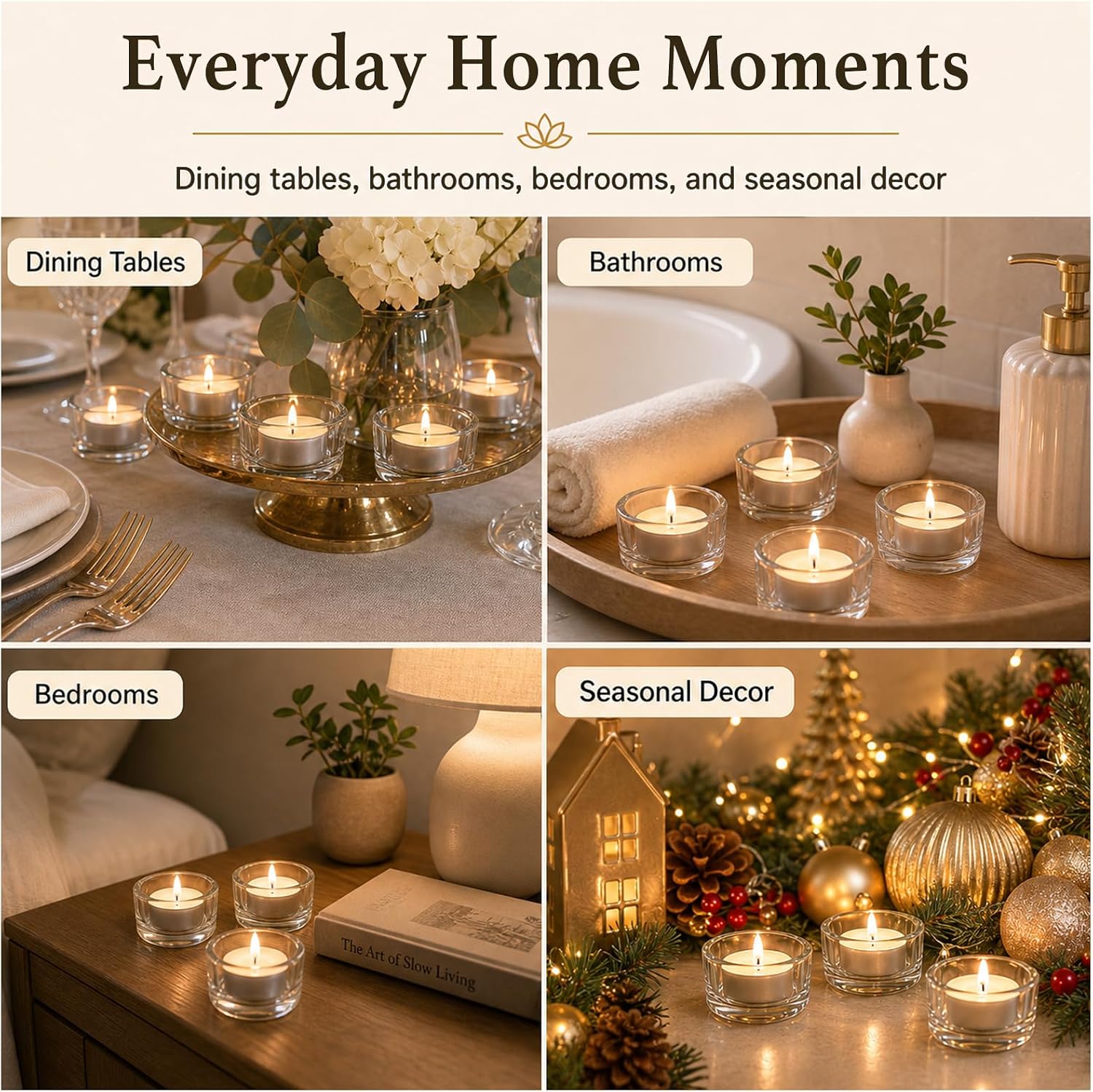 Tea Lights Candles 80 Pack, 4 Hour Palm Wax White Tealight Candle Bulk for Home, Natural Unscented Small Votive for Wax warmer, Smokeless and Dripless Tea Light for Wedding, Shabbat, Emergency