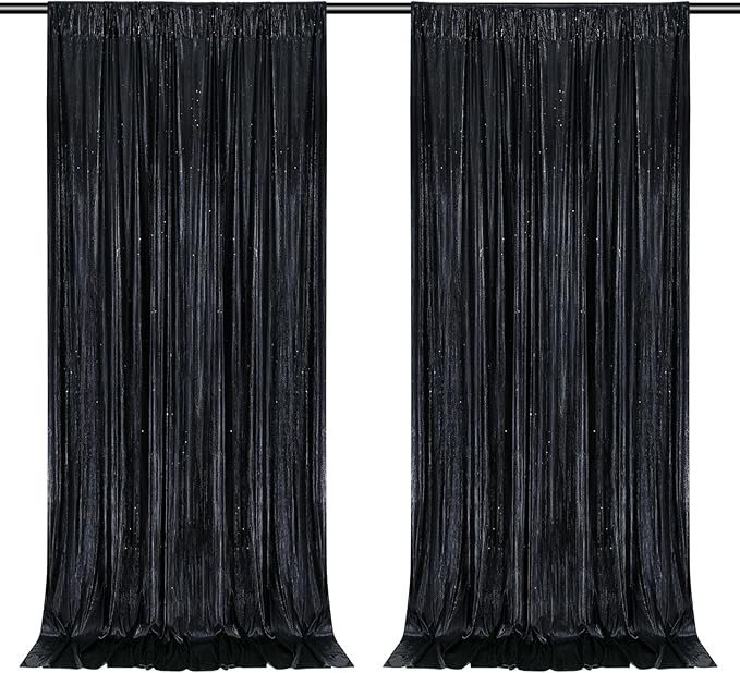 9.6x8FT Black Sequin Curtains: Photo Backdrop Drapes 2 Pieces 4.8x8FT Birthday Backdrop for Hallween Decorations Arch Backdrop
