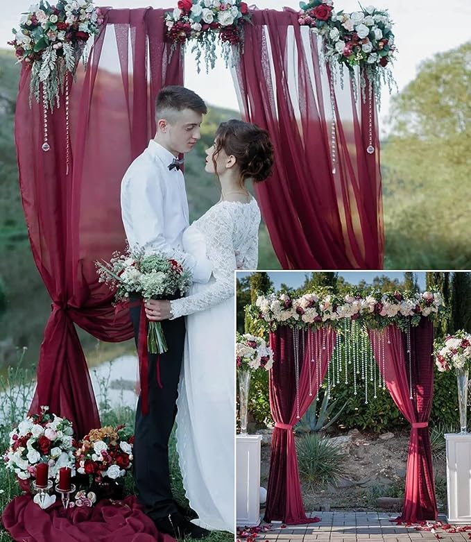 4 Panels Wedding Arch Draping Fabric 28" x 20Ft Chiffon Wedding Arch Drapes Chiffon Fabric Drape Sheer Backdrop Curtain for Nuptials Party Ceremony Birthday Reception Backdrop Ceiling Décor(Burgundy)