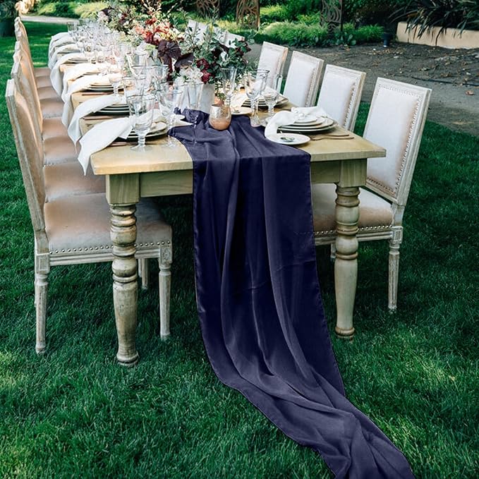 10 Pack 10ft Navy Blue Chiffon Table Runners Wedding Table Runner Sheer Romantic Tulle Table Runner for Christmas Wedding Bridal Tea Party Baby Shower Birthday Party Table Decorations(120 x 12 in)