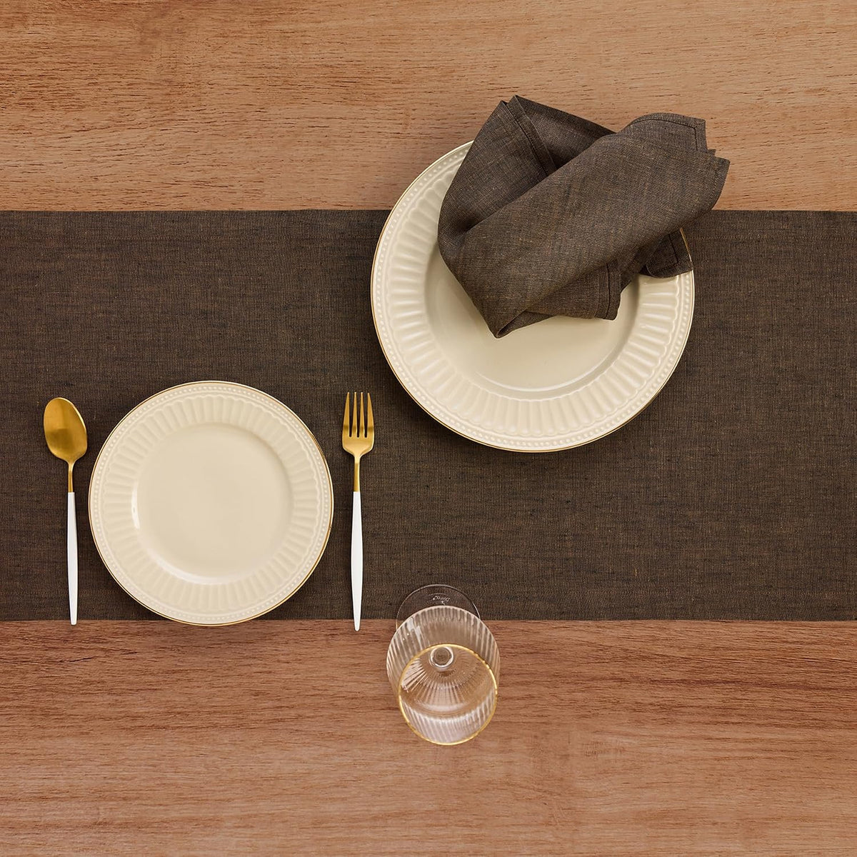 Solino Home 100% Pure Linen Table Runner 108 Inches Long, Brown 14 x 108 in