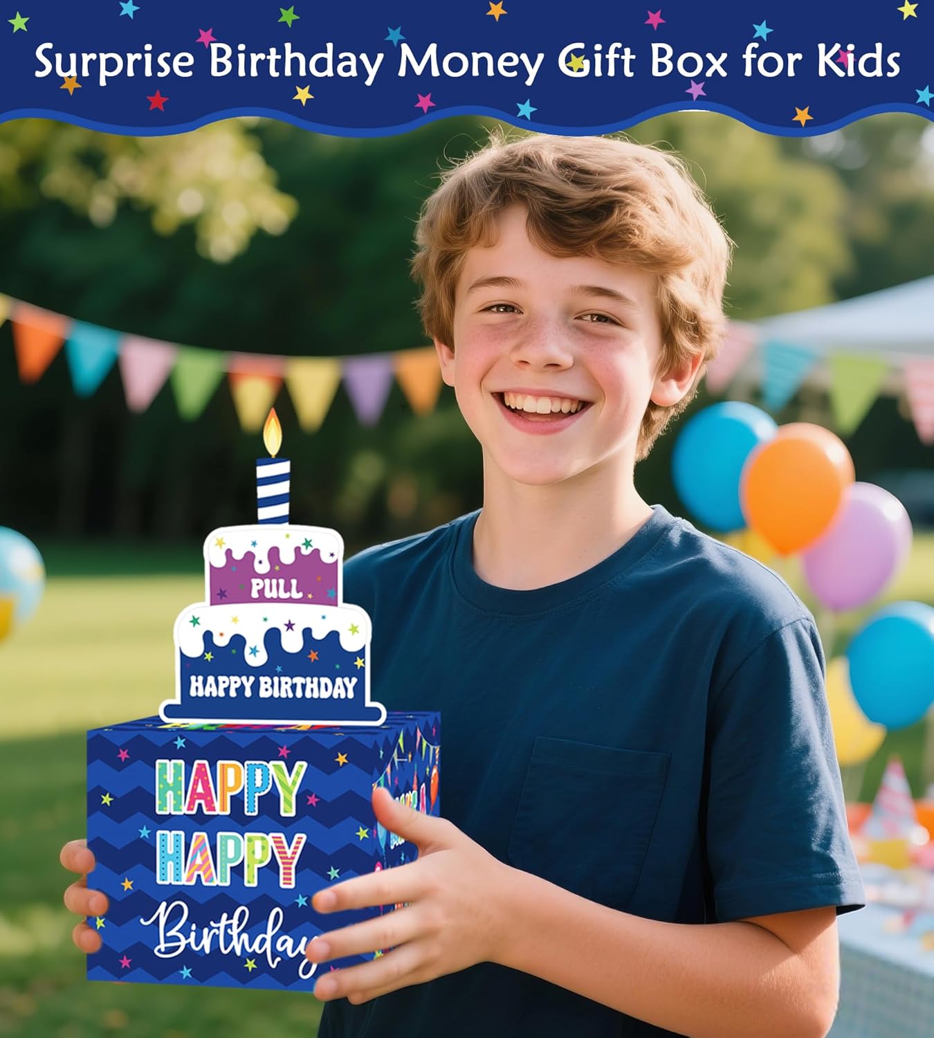Birthday Money Box for Cash Gift Pull, Surprise Gift Boxes for Money, Money Holder Box with Pull Out Happy Birthday Card and 50Pcs Transparent Bags, Money Gift Ideas for Kids and Adults