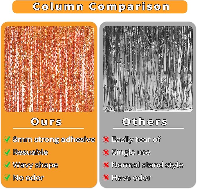 4 Pack Orange Wavy Metallic Tinsel Foil Fringe Curtains | 3.3 ft x 6.6 ft Party Streamer Backdrop Photo Booth for Orange Basketball Party Decorations Holloween Christmas