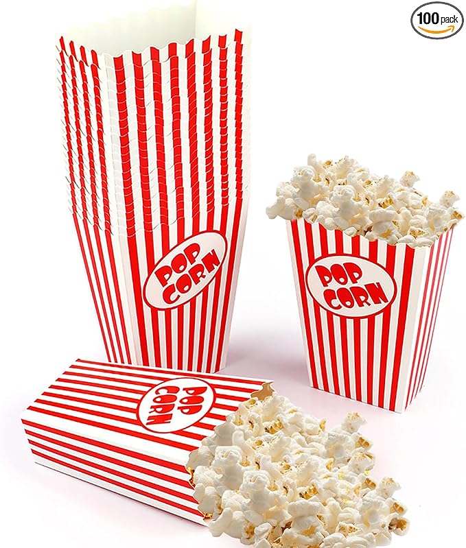 100 Pcs Small Popcorn Boxes for Party 5.5 Inches Tall Red & White Striped Popcorn Bags Mini Popcorn Buckets & Popcorn Bowl for Movie Theater, Home, Carnival Decorations (100)