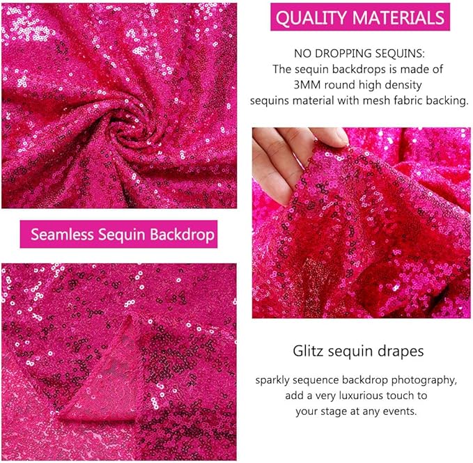Fuchsia Sequin Backdrop Drapes 4 Panels 2FTx8FT Glitter Backdrop Curtains for Wedding Party Stage Decorations