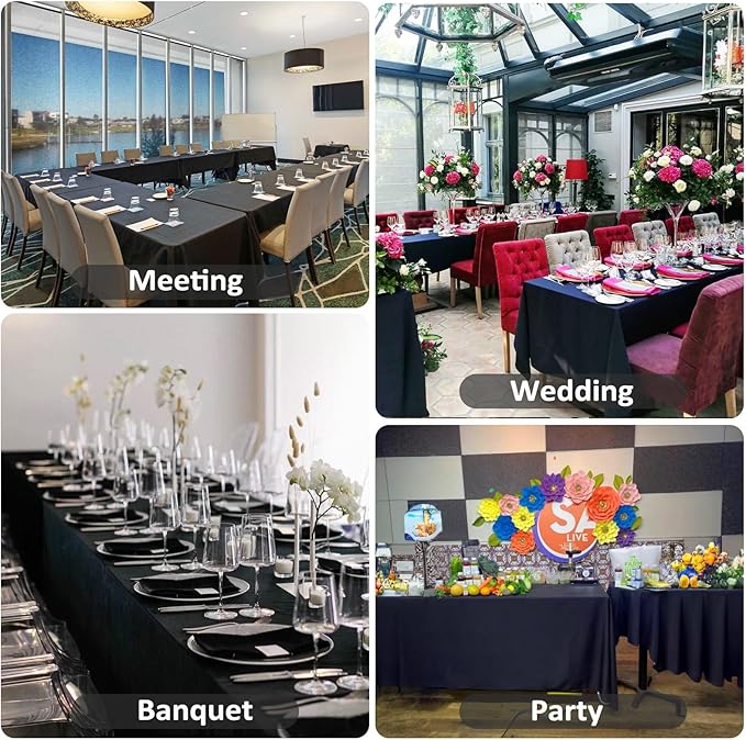 8 Pack Black Tablecloths 60 x 102 Inch Rectangular Table Cloths for Rectangle Tables 6ft, Wrinkle Resistant Black Table Cloth Washable Polyester Fabric for Buffet Wedding Party Banquet