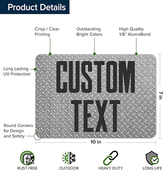 Custom Sign, Custom Street Sign, 11 Font Colors, 13 Font Styles, 4 Hole Options, 22 Sizes, 7x10 Inches, Rust Free DiBound, Fade Resistant, Made in USA by My Sign Center (Diamond Metal)