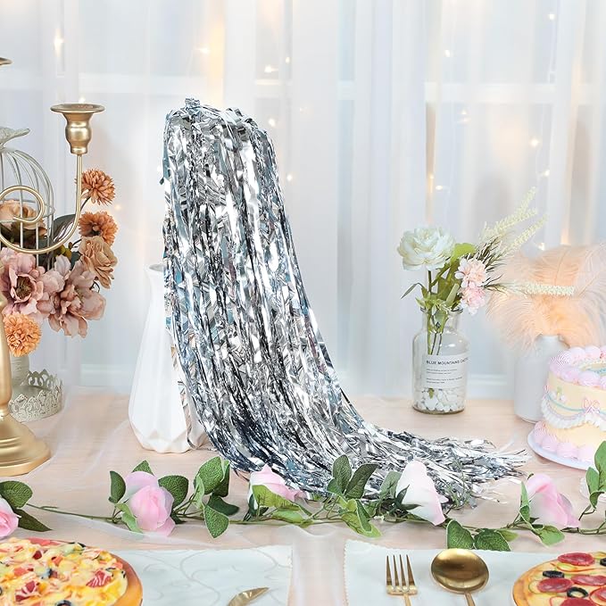 50 Pcs Wedding Fairy Wands with Bells Foil Tinsel Ribbon Stick Wands Tinsel Party Streamers with Bell Glittery Bridal Wedding Send Off Ideas Holiday Celebration (Silver)