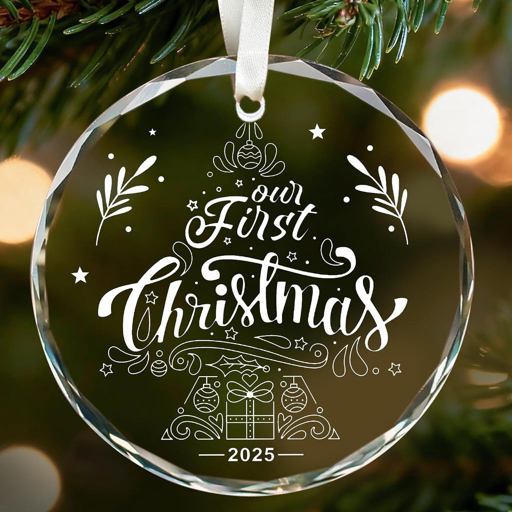 First Christmas Ornament 2025, Our Christmas Ornaments, 1st Christmas Ornaments with Gift Box, New Marriage Gifts for Couples, Mr and Mrs Round Christmas Ornament Gifts, Unique Wedding Ornament Round