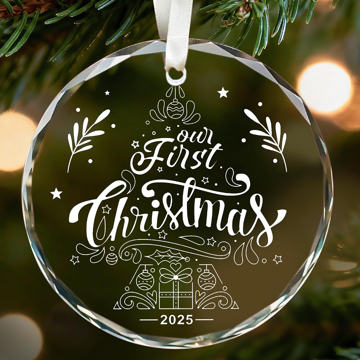 First Christmas Ornament 2025, Our Christmas Ornaments, 1st Christmas Ornaments with Gift Box, New Marriage Gifts for Couples, Mr and Mrs Round Christmas Ornament Gifts, Unique Wedding Ornament Round