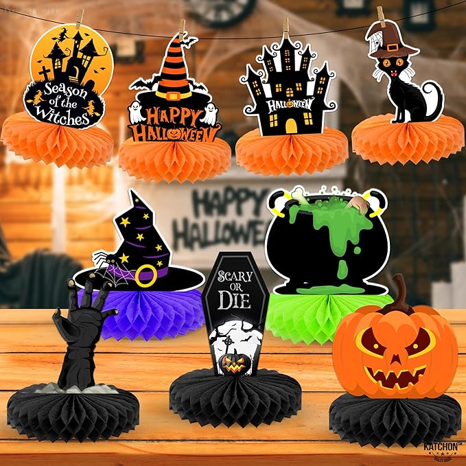KatchOn, Halloween Centerpieces for Tables - Pack of 9 | Witch Halloween Table Centerpiece, Halloween Table Decorations | Orange and Black Halloween Centerpiece | Spooky Halloween Decorations Indoor