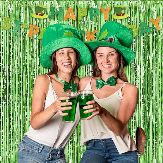 6 Pack Light Green Foil Fringe Curtains Backdrop, 3.28 x 8.2 Ft Metallic Streamers Tinsel Curtains Background for Photo Booth, Birthday, Weddings, Carnivals, Graduation, Themed Party Decorations