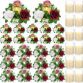 Yunlly 12 Pcs Rose Candle Rings with Flameless Candles Sets, Artificial Flower Eucalyptus Wedding Centerpiece 3 Inch Pillar Candleholders Wreaths for Wedding Party Mother's Day (Red，Pink，White)