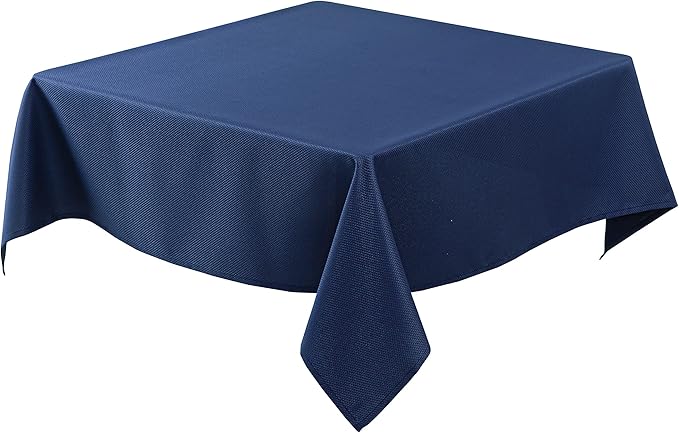 Biscaynebay Textured Fabric Square Tablecloths 90x90 Inches, Navy Water Resistant Card Table Cloth Folding Table Cover for Dining, Kitchen, Wedding and Parties etc. Machine Washable