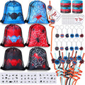LemonRoad 73 Pcs Spider Party Favors Set Birthday Supplies Includes Drawstring Bags Backpack Keychains Bracelets Stickers Straws Tags for Birthday Party Favors Rewards Gifts