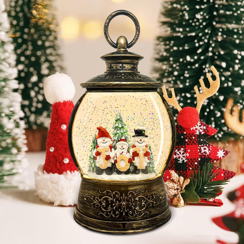 Christmas Snow Globe Lighted Decorations, Santa Snowmans Musical Christmas Snow Globe Lantern with Swirling Glitter, Christmas Holiday Party Gifts and Decorations