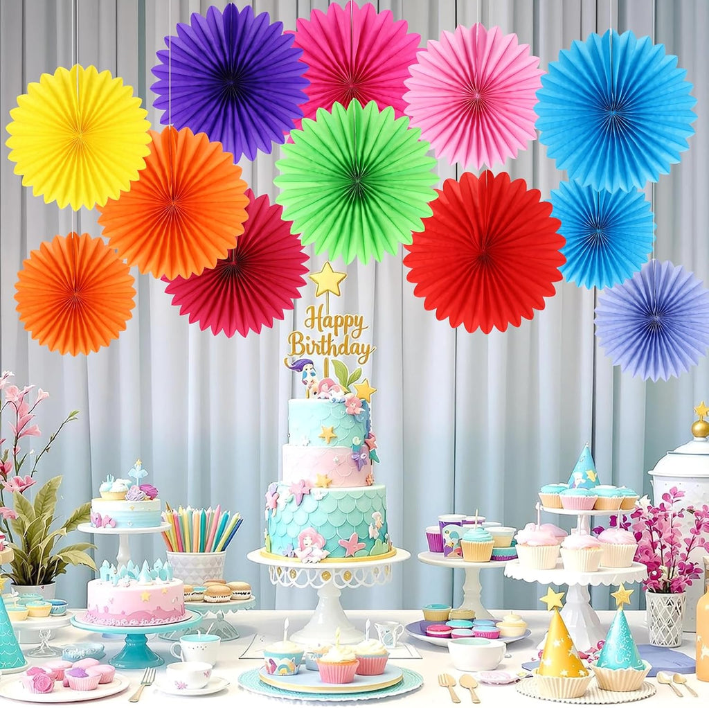 BestoFun 12PCS Paper Fans Mexican Party Decorations Tissue Paper Flowers Decorations Paper Fans Party Decorations for Girl Groovy Birthday Baby Shower Wedding Bachelorette Room Wall Hanging Décor