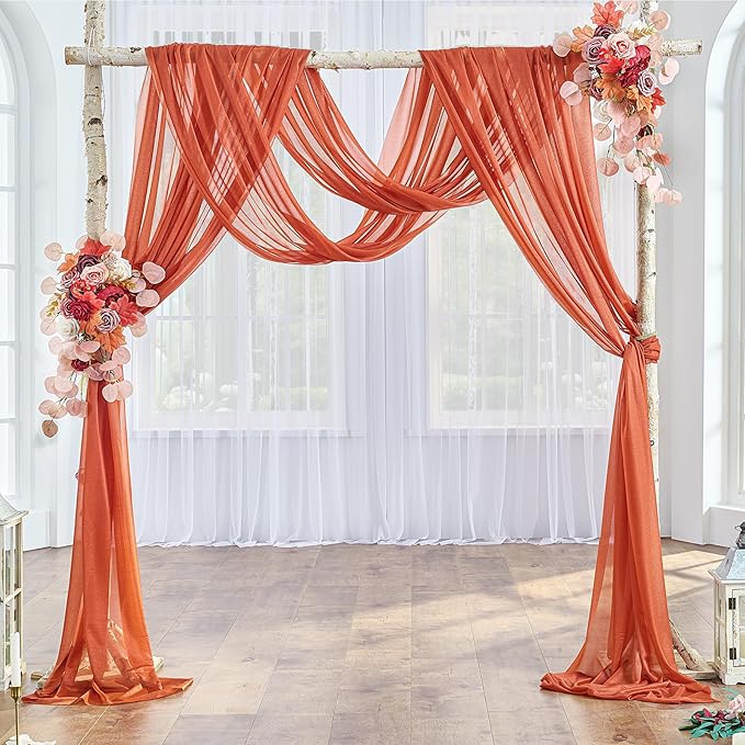 Arch Drapes for Wedding Arch Draping Fabric 6Panels Terracotta Sheer Backdrop Curtain for Ceremony Bridal Party Decor 19Ft Length x 28" Width