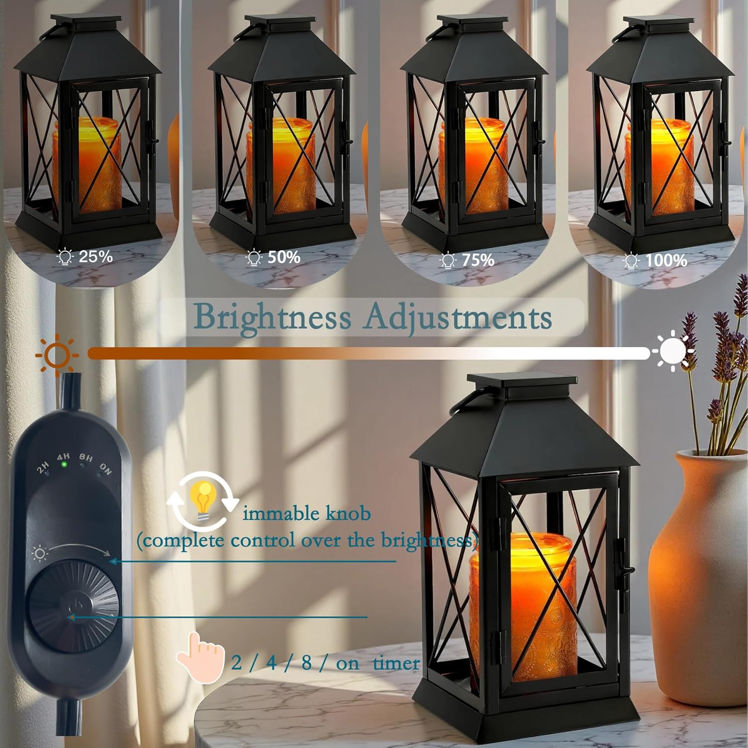 Candle Warmer Lamp with Timer Dimmable,Compatible with 3 Wick Candle/Large Candle,Vintage Lamp Candle Warmer Lantern Farmhouse Style,Fully Enclosed Designed and Hanging Up-Black
