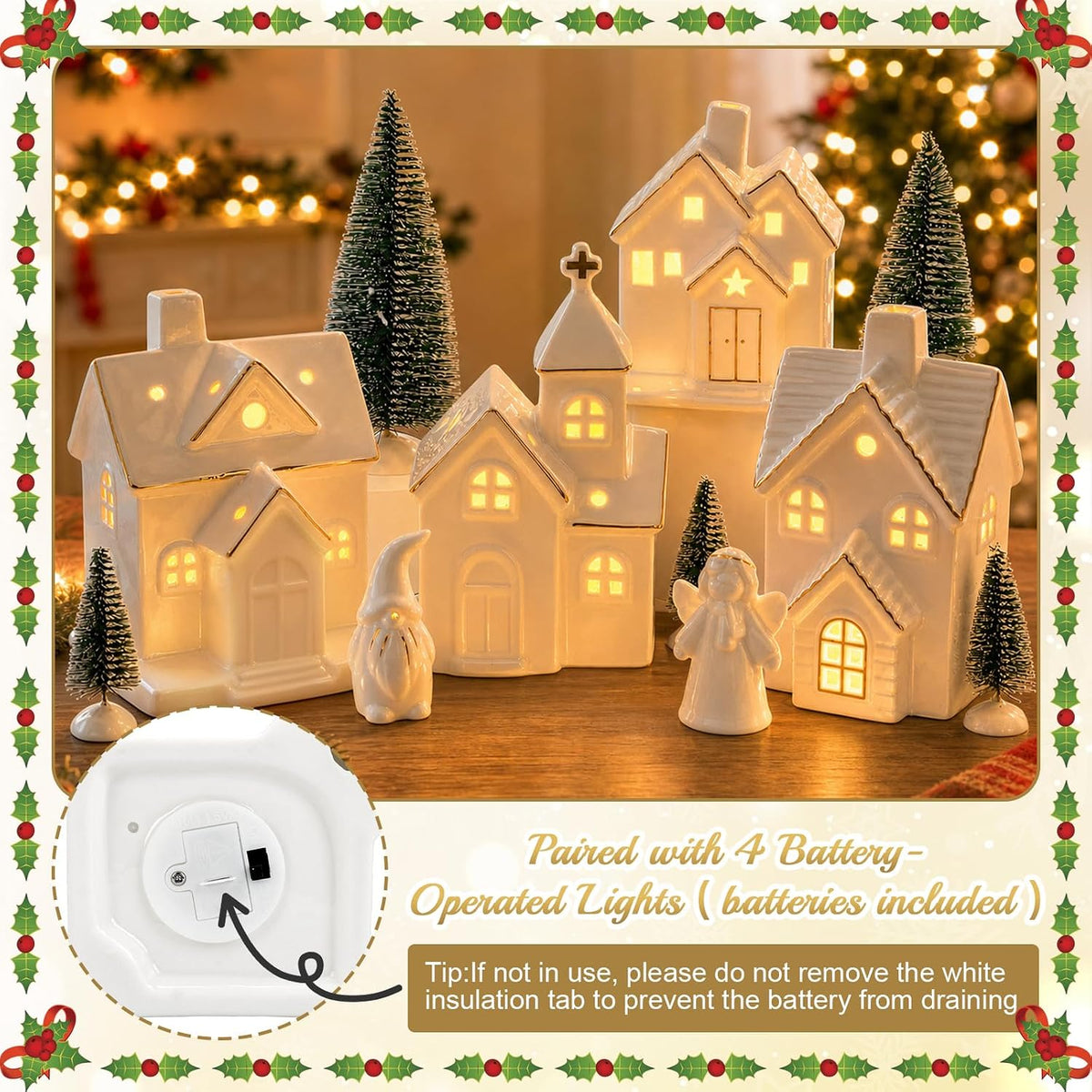 christmas village sets,12 pcs christmas village houses with, close-up detail