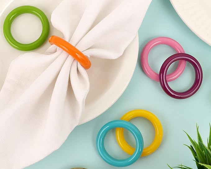 Napkin Rings Set of 12 - Epoxy Resin Napkin Holder Cuffs for Dinner Table Décor - Farmhouse Modern Serviette Rings for Weddings, Parties, Receptions, Banquets, Daily Use (Pastel) - CLEENTABLE