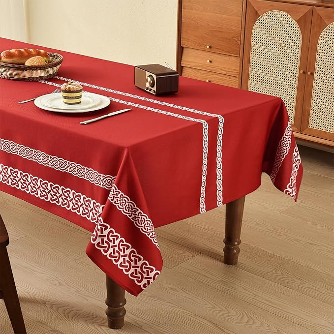 Celtic Knot Table Cloth Rectangle Table 57x118 Inches Waterproof Hot Red Rectangle Tablecloth for Kitchen Dining Party