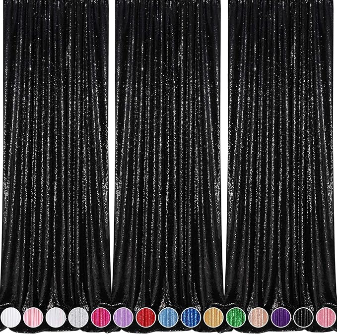 Black Backdrop for Graduation Decorations: 2ftx8ft Black Sequin Halloween Backdrop Curtains Panels Wedding Ceremony Party Home Decorations 3 Packs