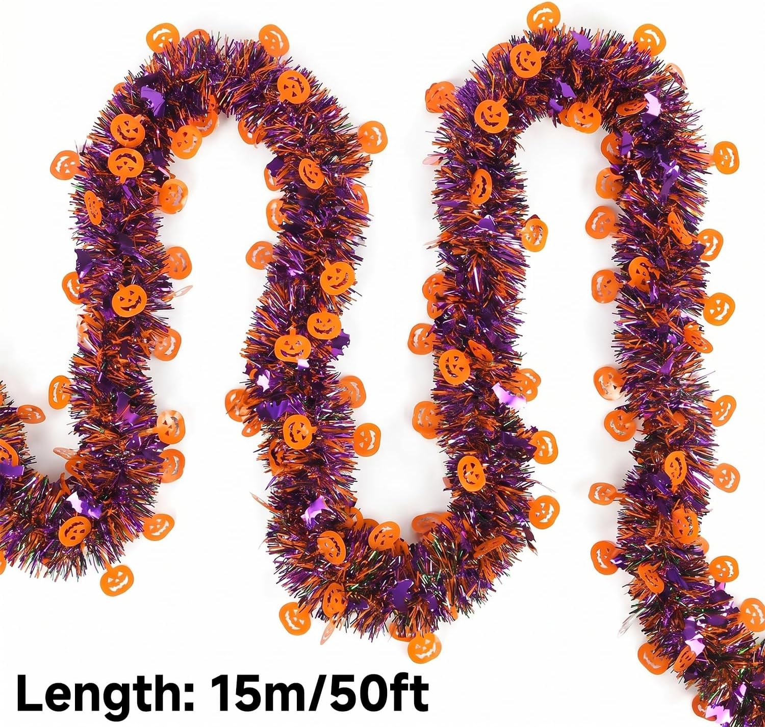 Halloween Tinsel Garland Decor, 50Ft Glitter Tinsel Twist Garland Decorations for Halloween Party Decor