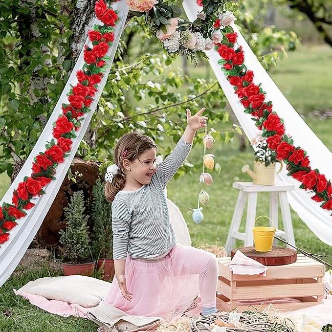 KHOYIME 9 Pack 72 FT Artificial Flower Garland, Fake Red Roses Vines Silk Flowers Faux Plastic Outdoor Hanging Floral Ivy Garland Decoration for Wedding Arch Bedroom Home Wall Backdrop Room Decor