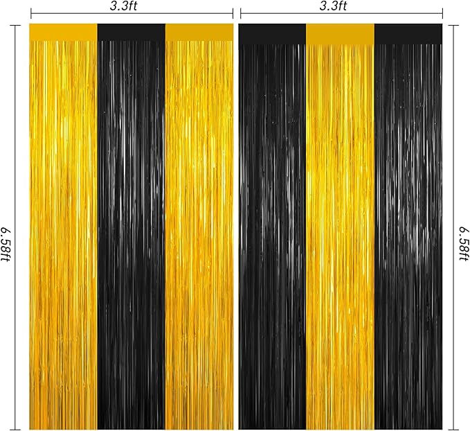 Black and Gold Party Streamers Decoration, 2Pack Graduation Tinsel Backdrop Party Decorations, Foil Fringe Backdrop for 2025 NYE/Anniversary/Farewell/Cocktail/Prom/EID/Birthdays Xmas Wedding Decors